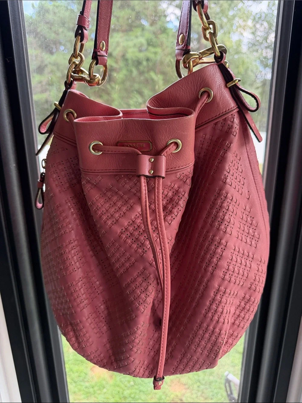 Coach Madison Marielle Pink Drawstring Barrel Bag with drawstring